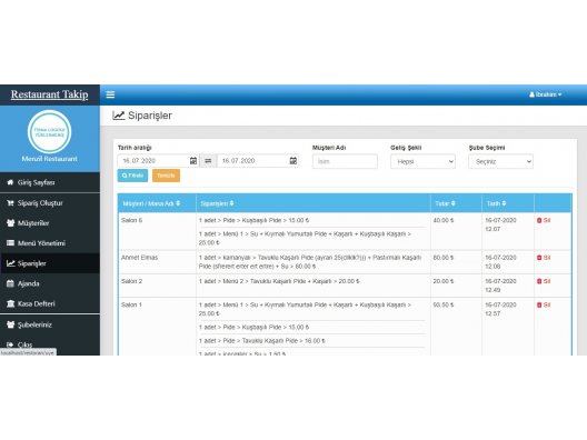 Restoran Sipariş Takip Yazılımı
